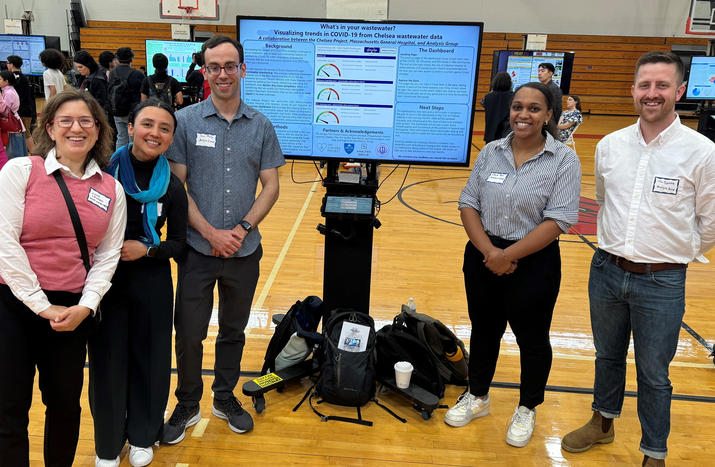 Pictured: Julie Levison (Massachusetts General Hospital), Flor Amaya (City of Chelsea), and Analysis Group Managers Sean McCoy and Tim Spittle and Senior Analyst Kaya Bos Pictured: Julie Levison (Massachusetts General Hospital), Flor Amaya (City of Chelsea), and Analysis Group Managers Sean McCoy and Tim Spittle and Senior Analyst Kaya Bos